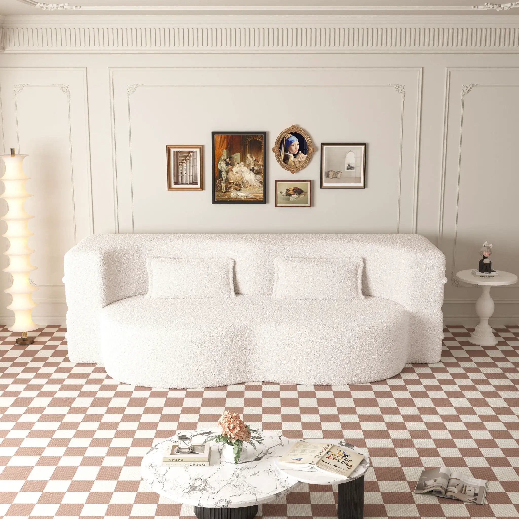 Modern Floor Sofa With Two Pillows Convertible Teddy Fabric Foam Filled Bed by HouseOfZazla
