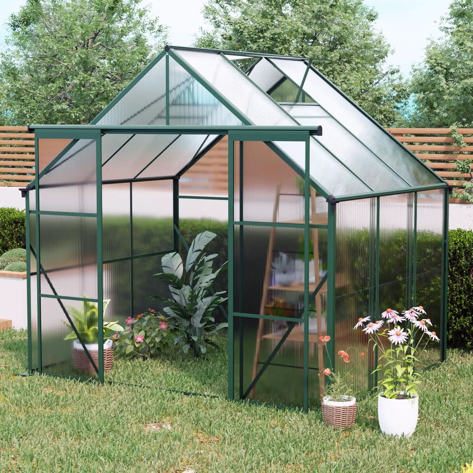 Double Door Polycarbonate house Raised Base And Anchor Aluminum Heavy Duty Walk In houses For Outdoor Backyard In All Season by HouseOfZazla