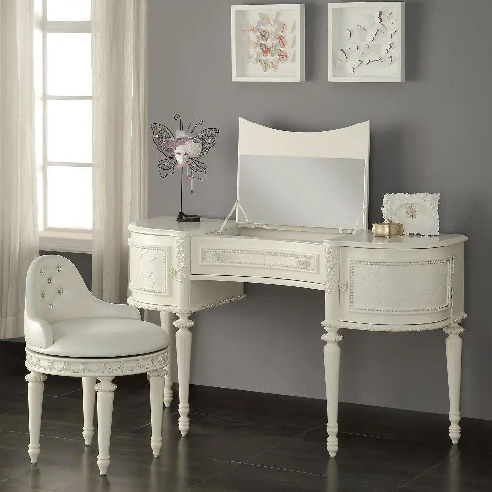 Dorothy - Vanity Desk & Mirror - Ivory by Unique Piece Furniture