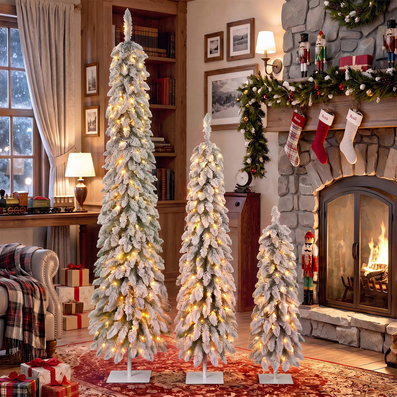 Snow Flocked Pre-Lit Pencil Christmas Tree