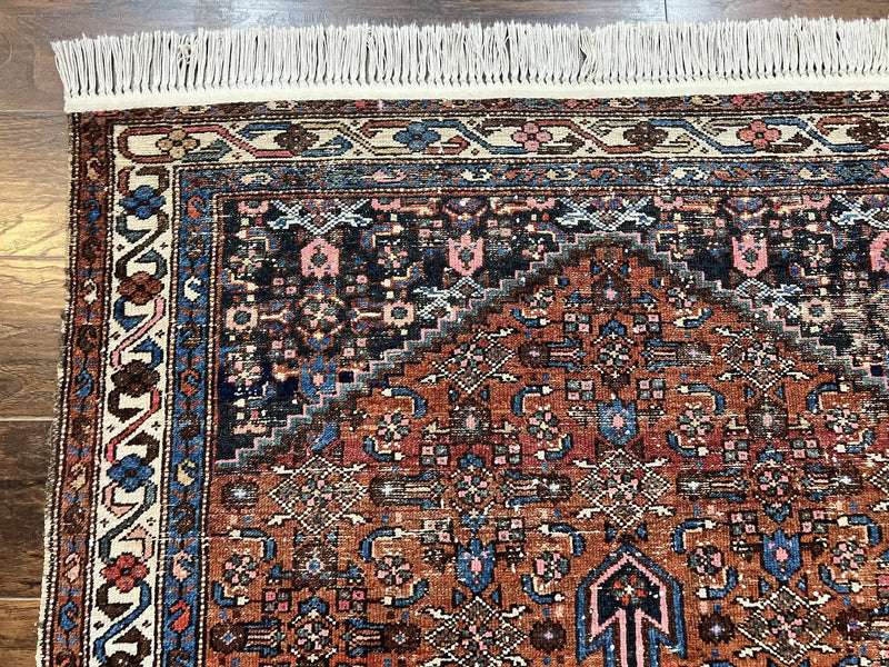 Red Persian Hamadan Rug 4x6, Wool Handmade Antique Carpet, Geometric Medallion Rug, Oriental Rug 4 x 6, Persian Tribal Rug, Hand Knotted Rug by Jewel Rugs