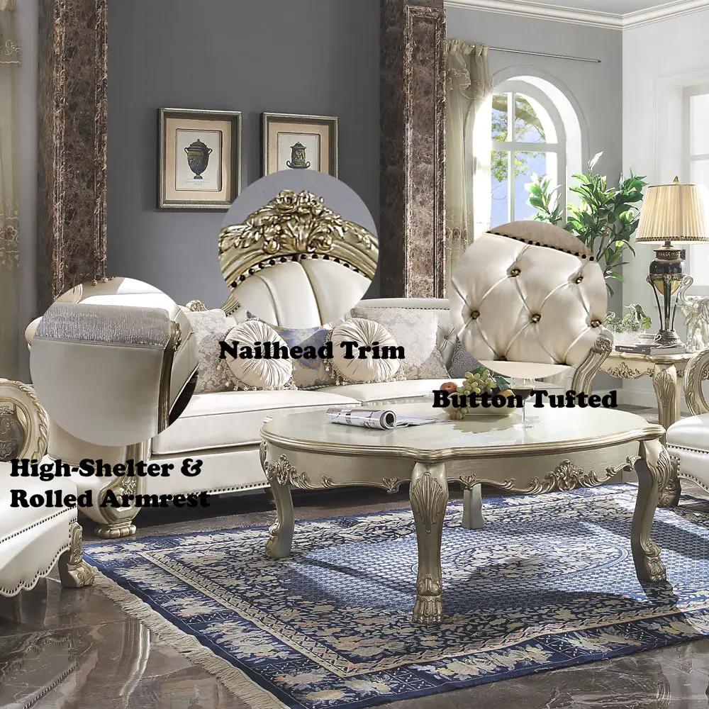 Dresden II - Sofa With 7 Pillows - Pearl Synthetic Leather & Gold Patina by Unique Piece Furniture