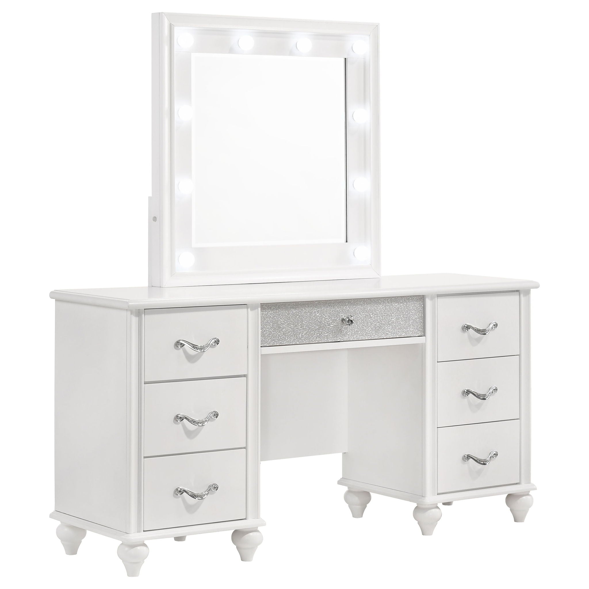 Charlotte - 7 Drawer Vanity Desk With LED Mirror - White by HouseOfZazla