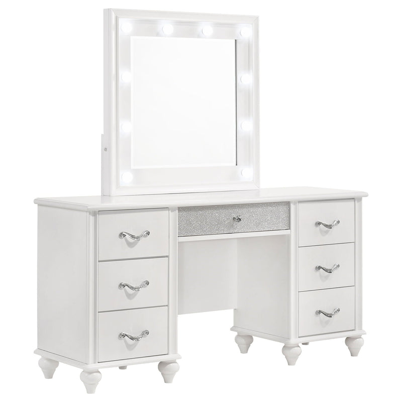 Charlotte - 7 Drawer Vanity Desk With LED Mirror - White by HouseOfZazla