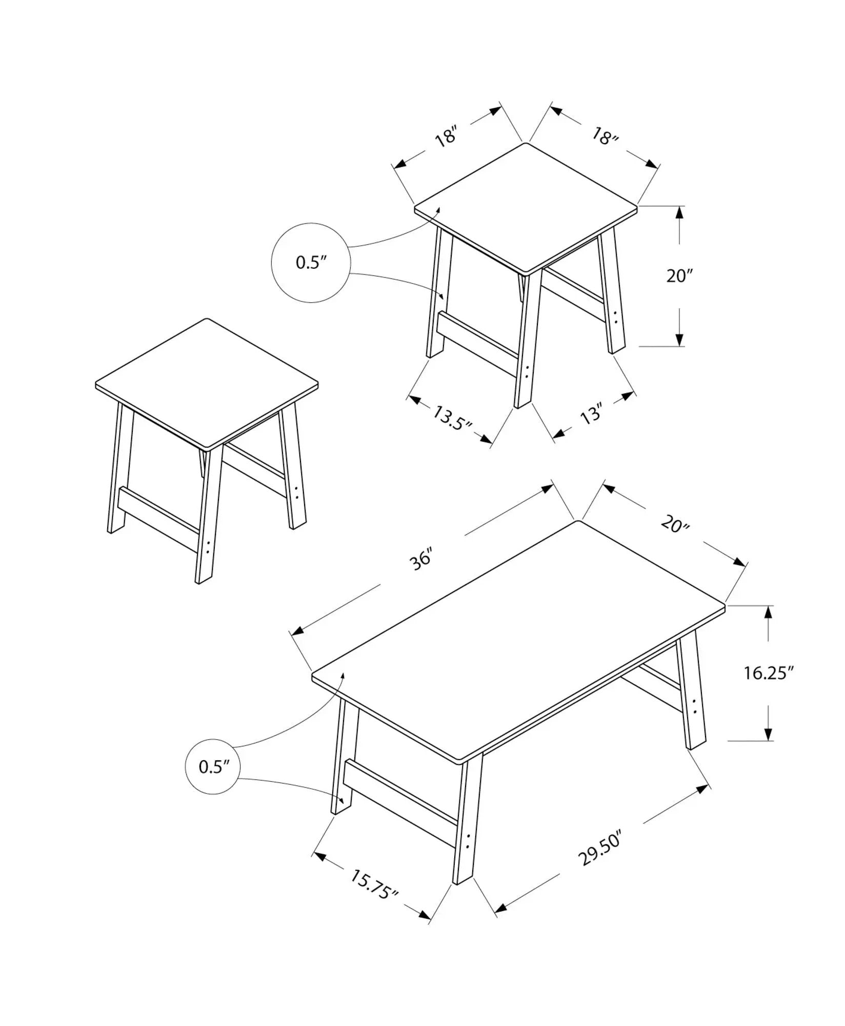 Table Set, Coffee, End, Side, Accent, Living Room Transitional (Set of 3) by Unique Piece Furniture