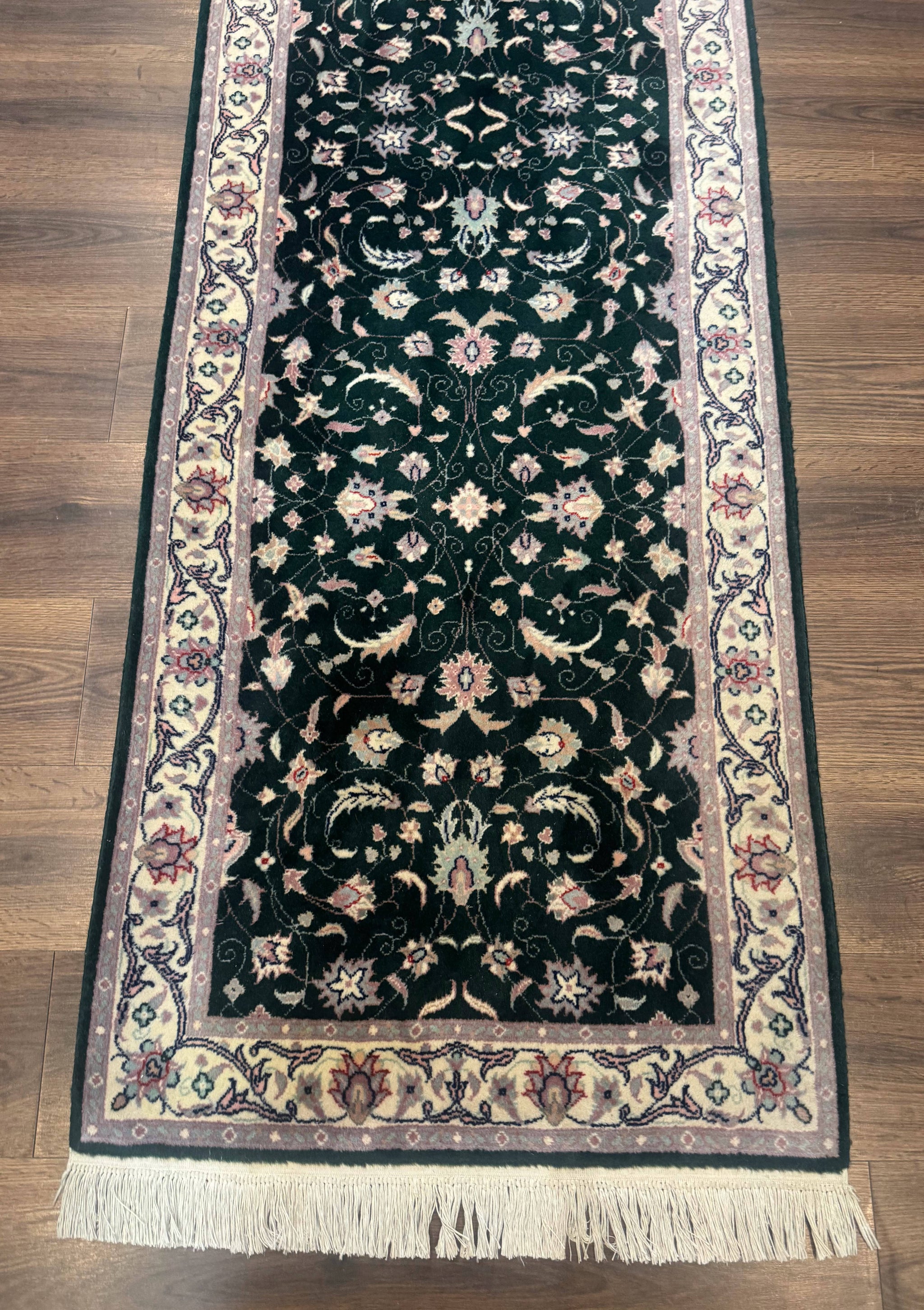 Pak Persian Runner Rug 2.6 x 10, Dark Green and Beige, Floral Allover by Jewel Rugs