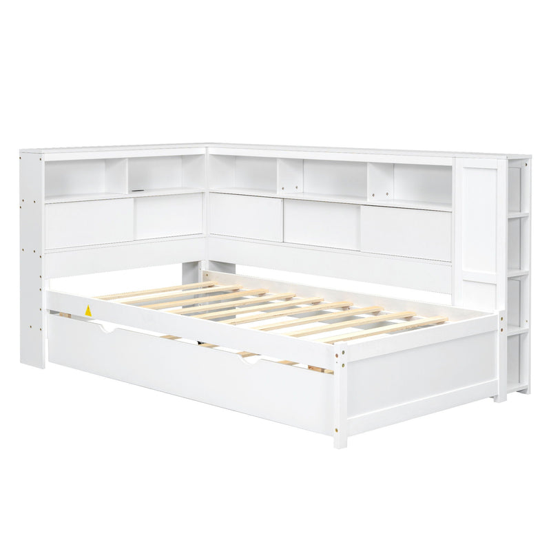 Daybed With Storage Shelves, USB Charging, And Trundle Bed by HouseOfZazla