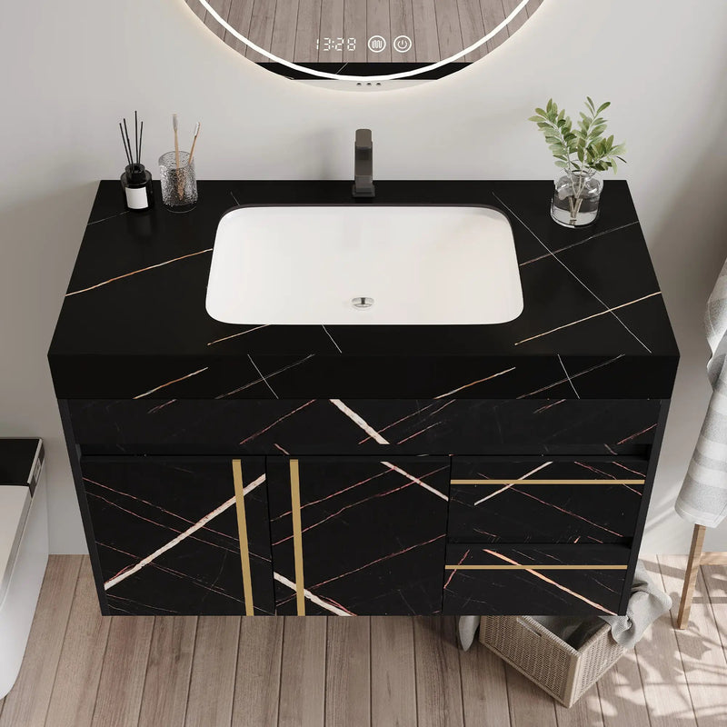 35.2 in Floating Bathroom Vanity with Sink and Faux Marble Top by HouseOfZazla