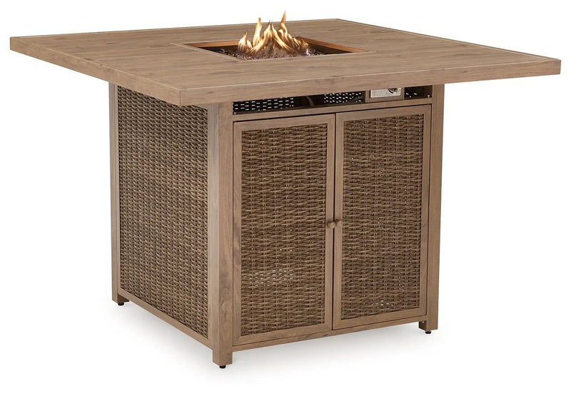 Walton Bridge - Square Bar Table W/Fire Pit - Driftwood by Unique Piece Furniture