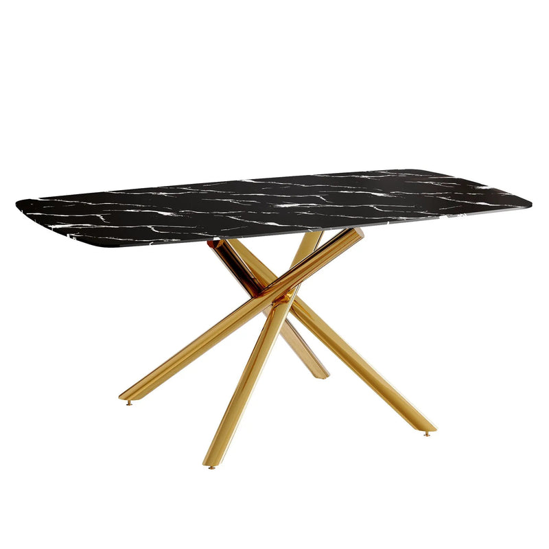 Luxurious Marble Patterned Dining Table With Metal Fork Legs by Unique Piece Furniture