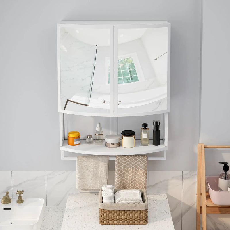 Arched Glass Double Door Wardrobe With Shatterproof Mirror, Open Shelf & Towel Rack by Unique Piece Furniture