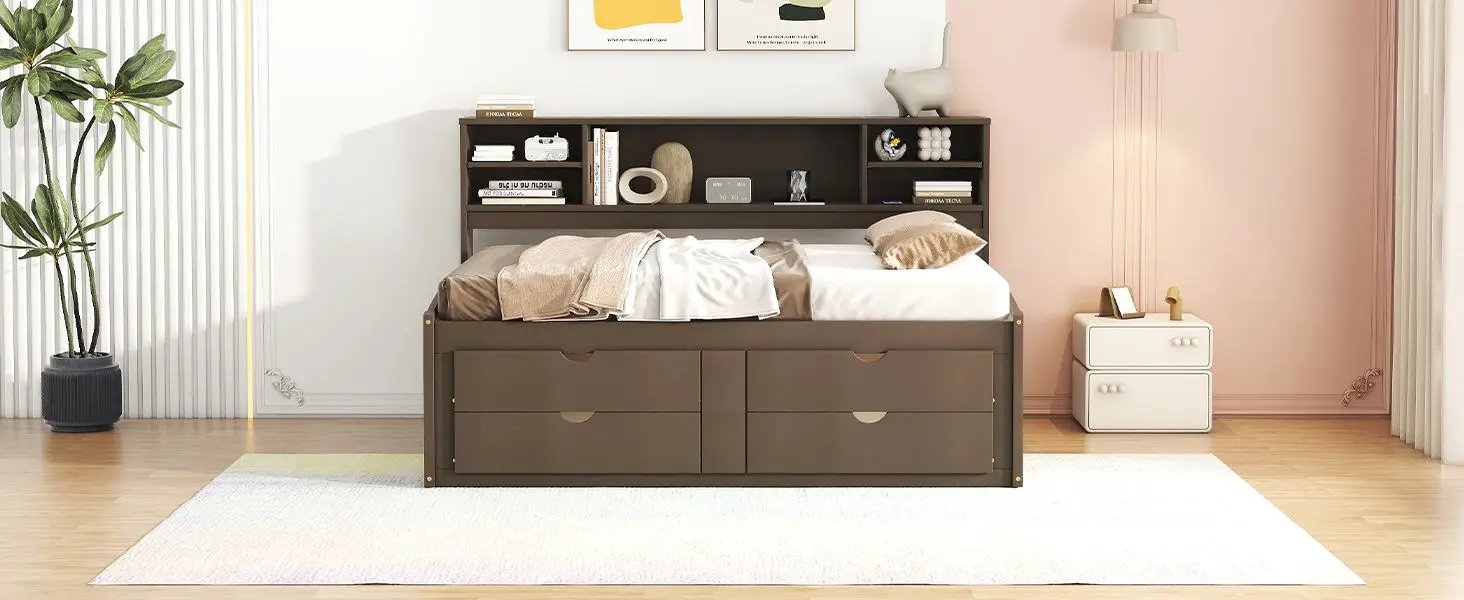Daybed With 2 Bedside Cabinets, Upper Shelves And 4 Drawers by HouseOfZazla