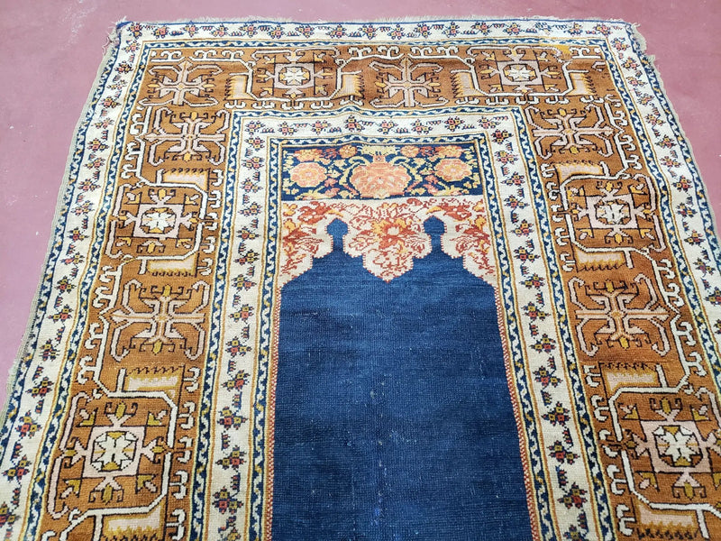 Antique Turkish Anatolian Ghiordes Prayer Rug, Twin Mihrabs, Rare Collectible Oriental Rug, Early 20th Century Prayer Rug, 3'9" x 5'2" by Jewel Rugs