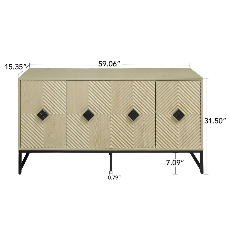 Carved 4 Door Sideboard With Storage, Adjustable Shelf by HouseOfZazla