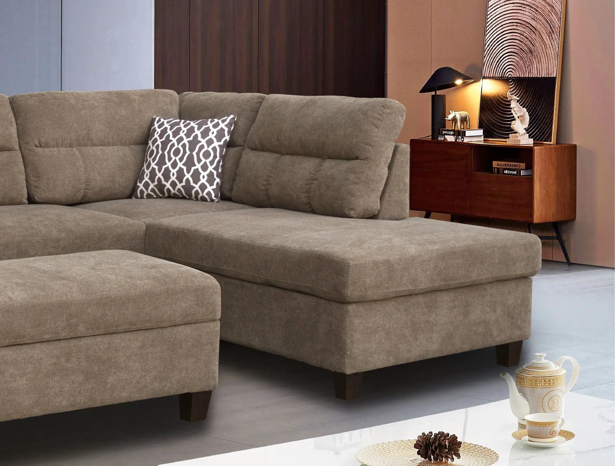 Diego - Fabric Sectional Sofa With Right Facing Chaise, Storage Ottoman, And 2 Accent Pillows by Unique Piece Furniture