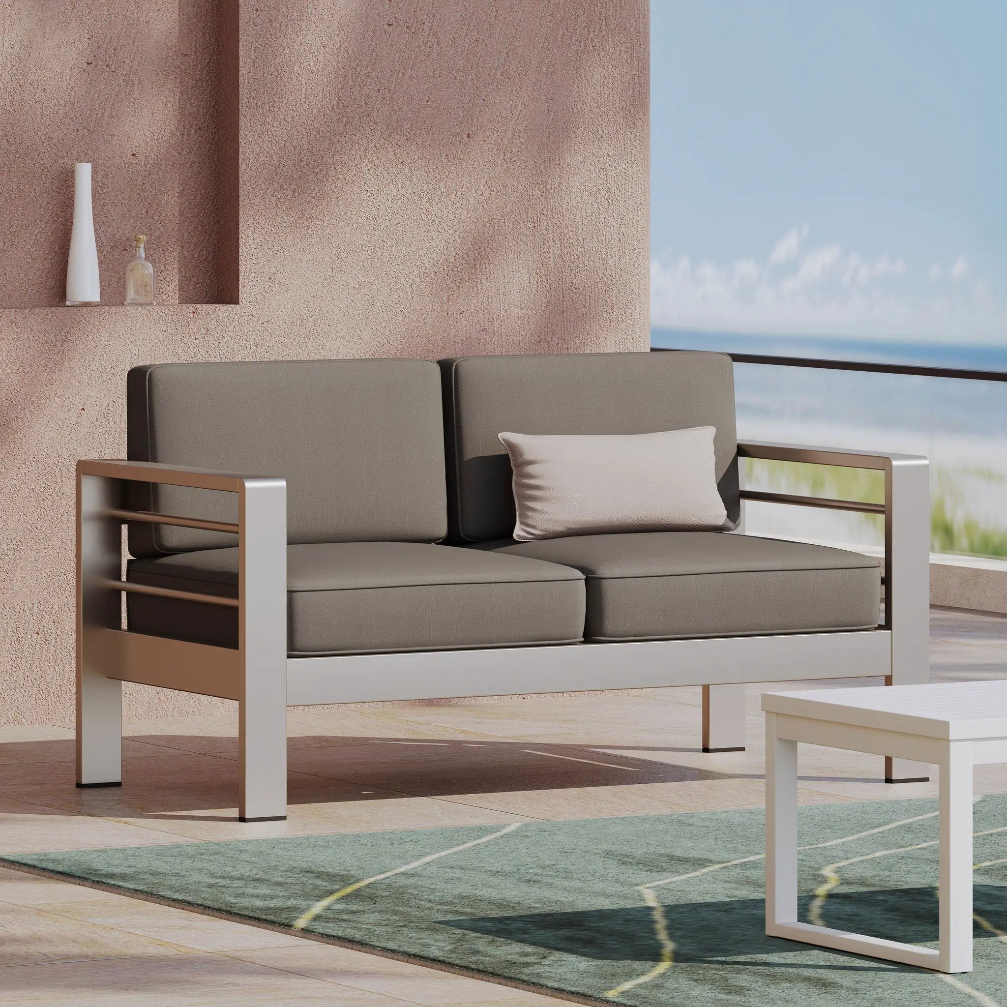 Outdoor Aluminum Loveseat With Cushion - Gray by HouseOfZazla