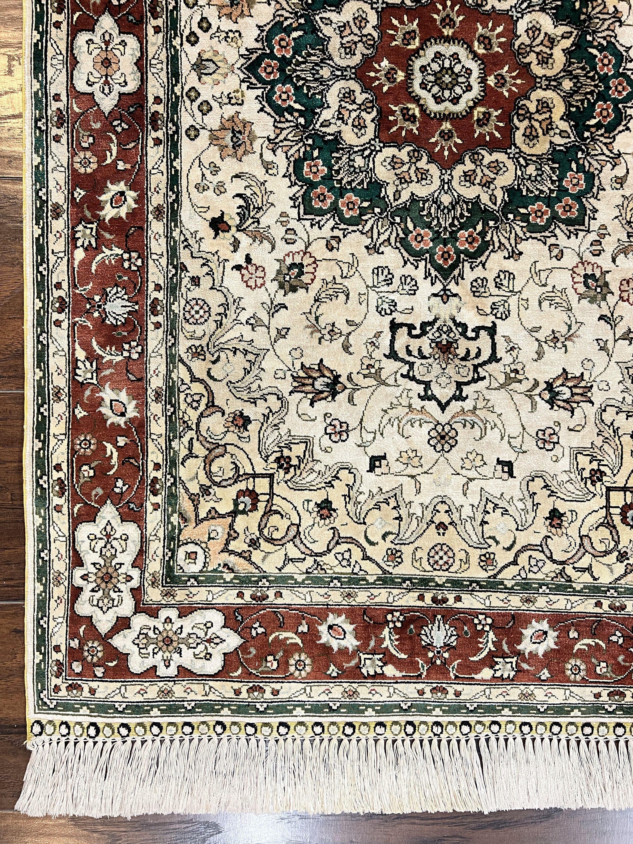 Silk Turkish Kayseri Rug 2.7 x 4, Floral Medallion, Fine Oriental Carpet, Small Vintage Rug, Silk Pile on Silk Foundation, Hand Knotted by Jewel Rugs