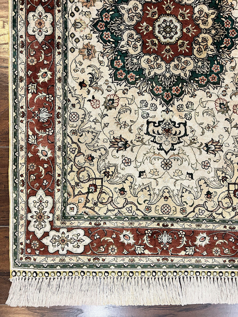 Silk Turkish Kayseri Rug 2.7 x 4, Floral Medallion, Fine Oriental Carpet, Small Vintage Rug, Silk Pile on Silk Foundation, Hand Knotted by Jewel Rugs