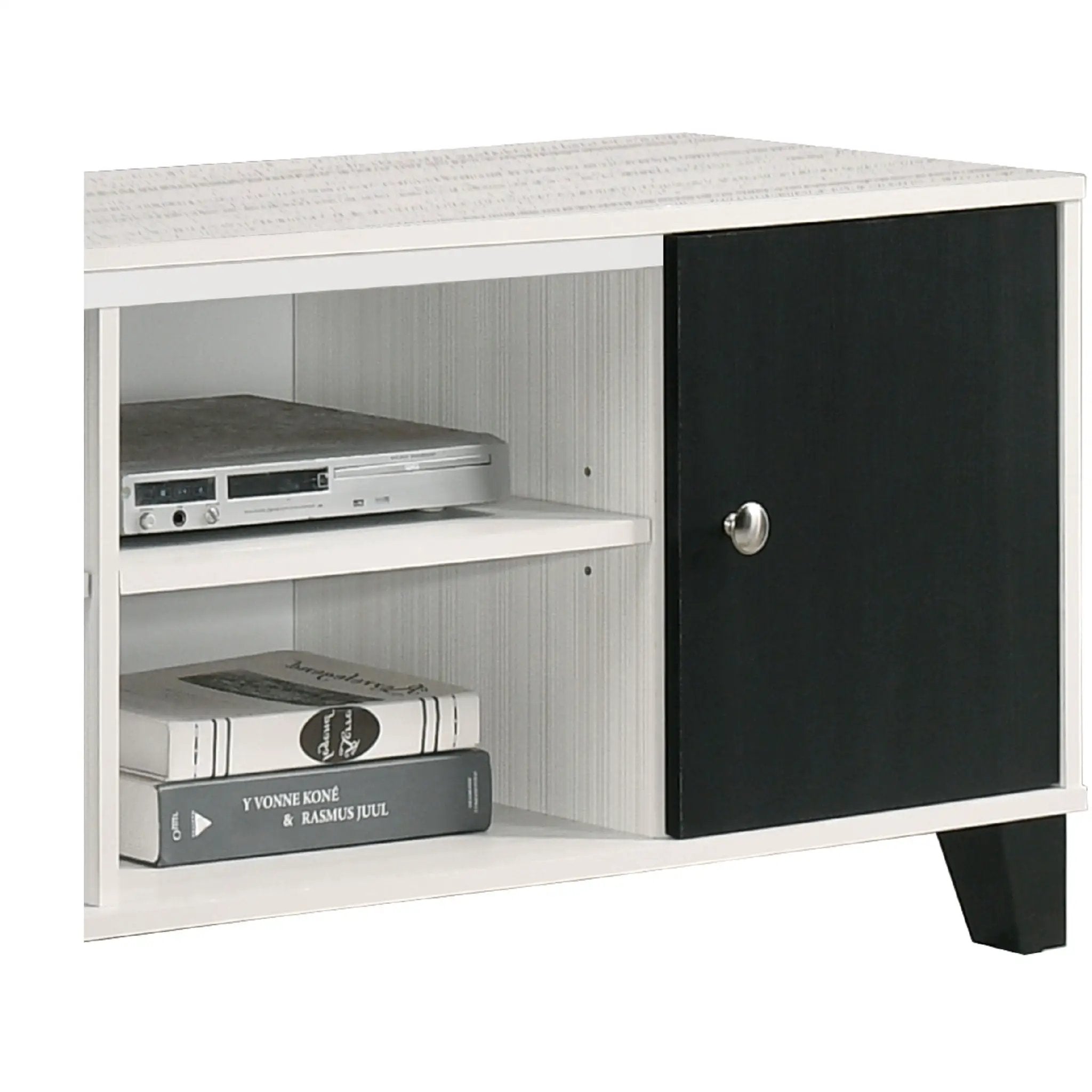 2 Tone TV Stand With Open Shelving And Concealed Storage Living Room Furniture - Black / White by Unique Piece Furniture