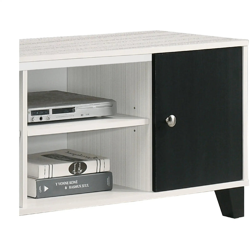 2 Tone TV Stand With Open Shelving And Concealed Storage Living Room Furniture - Black / White by Unique Piece Furniture