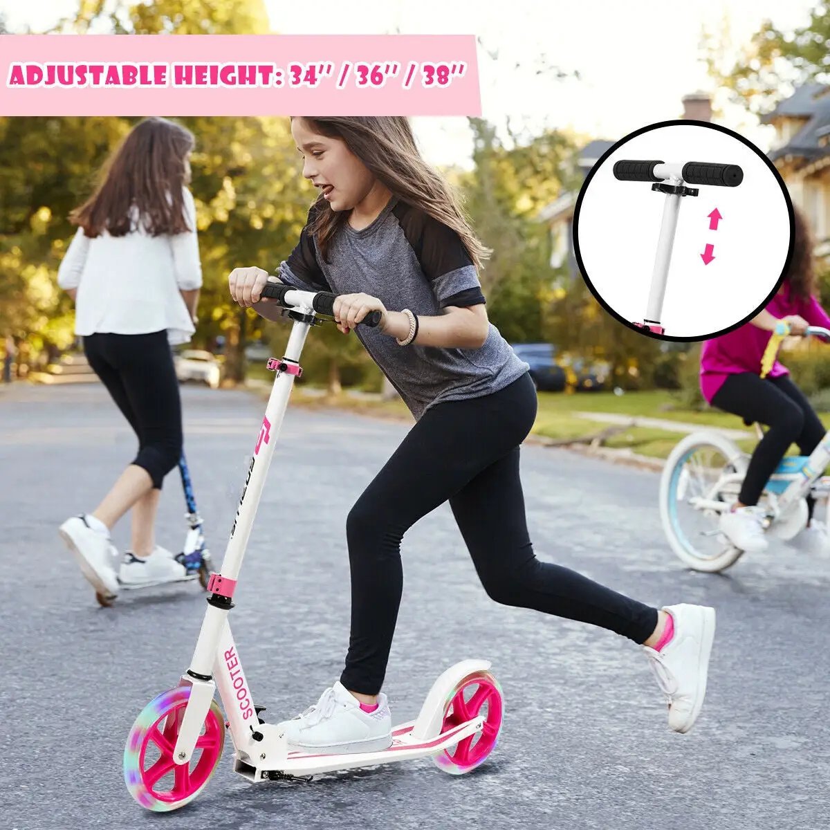 Portable Folding Sports Kick Scooter with LED Wheels-Pink by DirectDeals