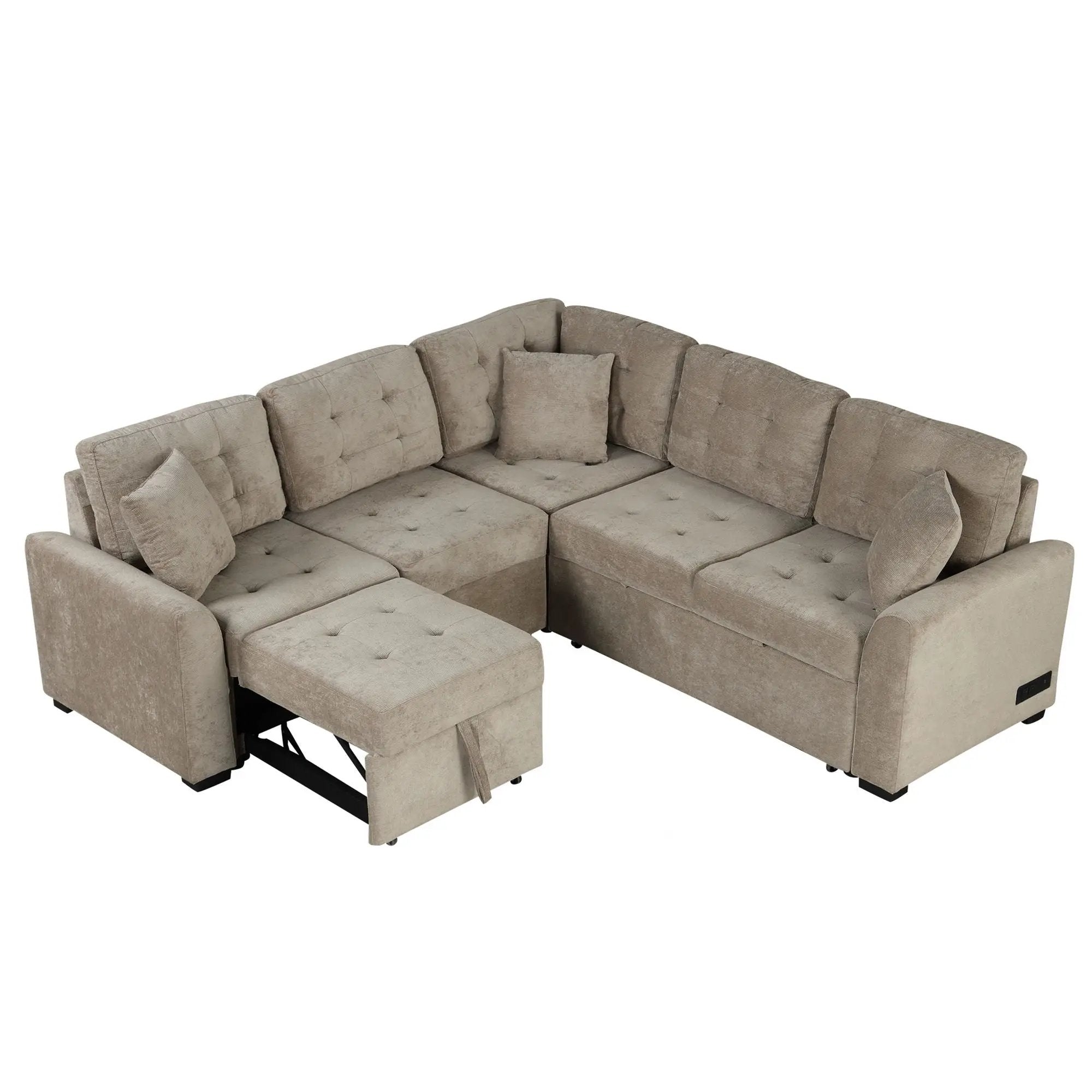 L-Shape Sofa Bed Pull-Out Sleeper Sofa With Wheels, USB Ports, Power Sockets For Living Room by HouseOfZazla