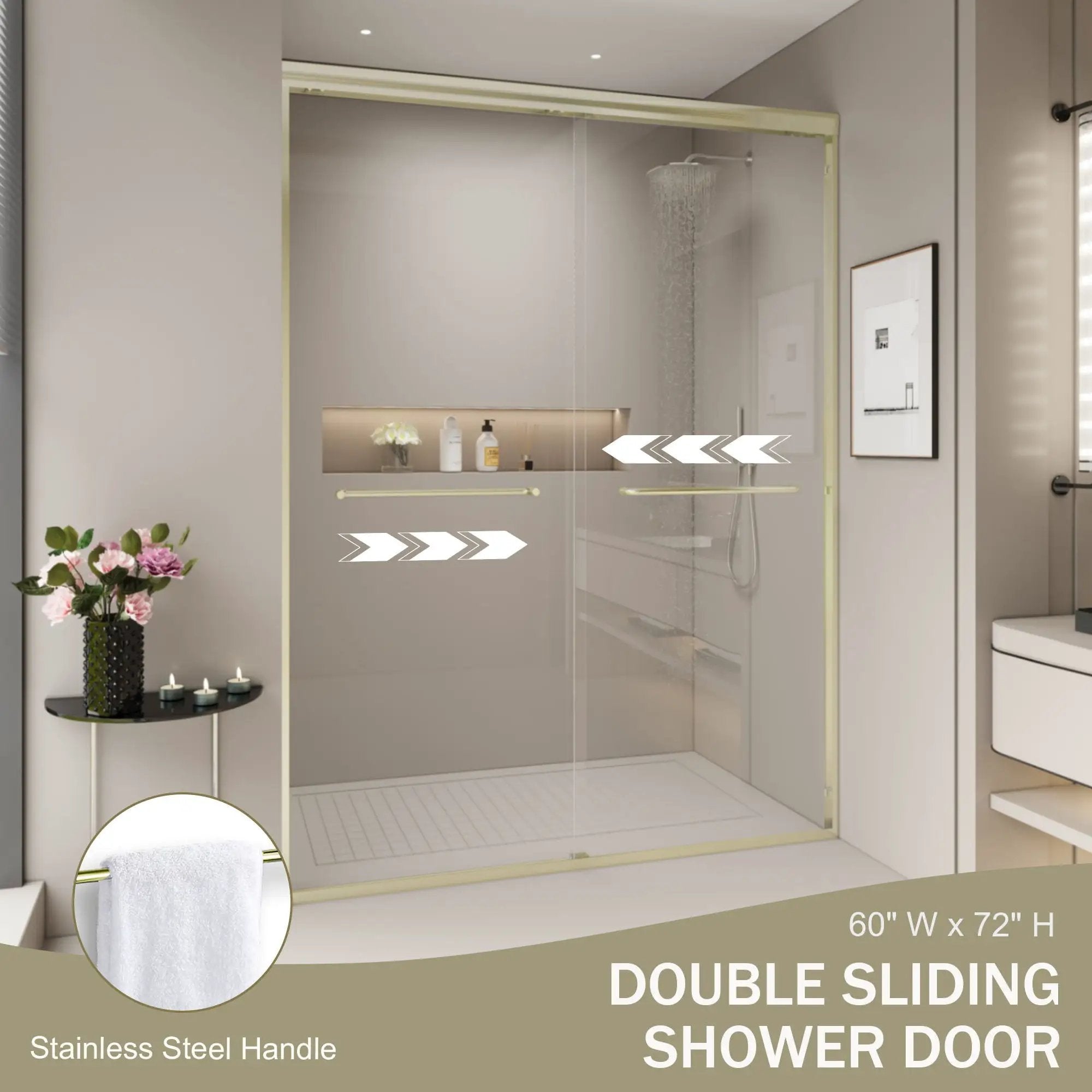 Double Sliding Shower Door, Semi-Frameless Bypass Bathroom Sliding Door With 1/4" (6 Mm) Tempered Glass For Walk-In Shower by HouseOfZazla