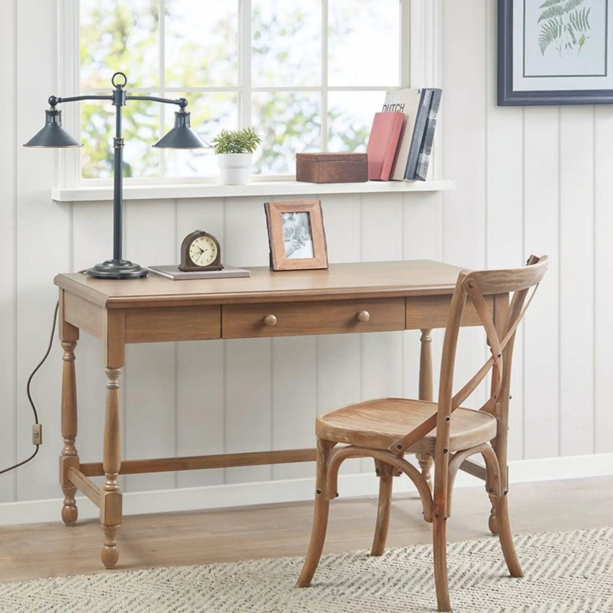 Tabitha - Desk With Drawer And Turned Legs - Natural by HouseOfZazla