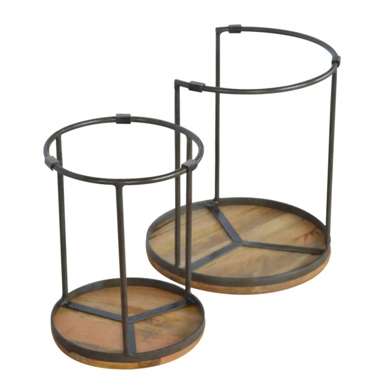Round Stool Table With Iron Base (Set of 2) - Brown / Black by HouseOfZazla