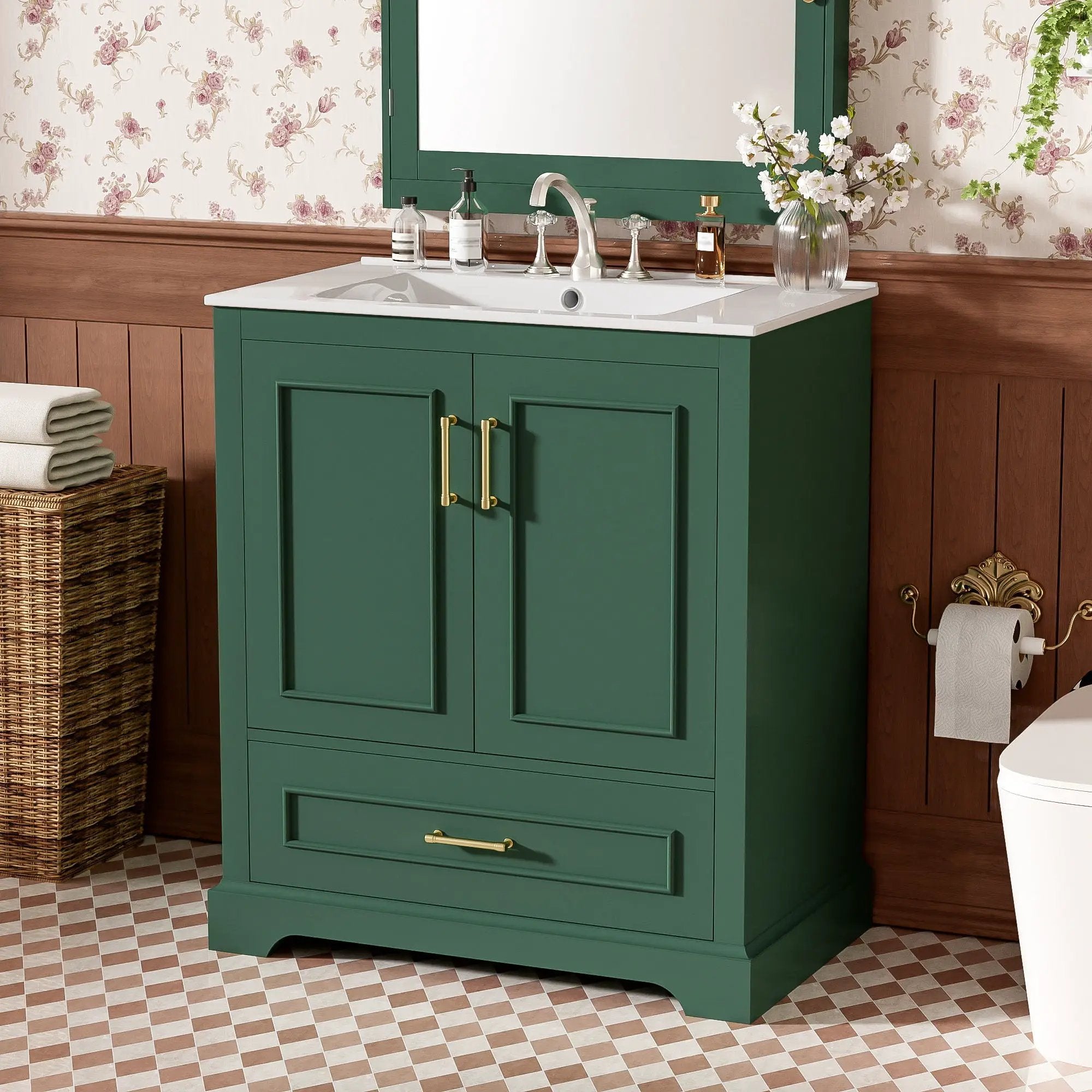 Bathroom Vanity With Sink, 1 Divided Drawer And 2 Soft Close Doors With Double Shelf by Unique Piece Furniture