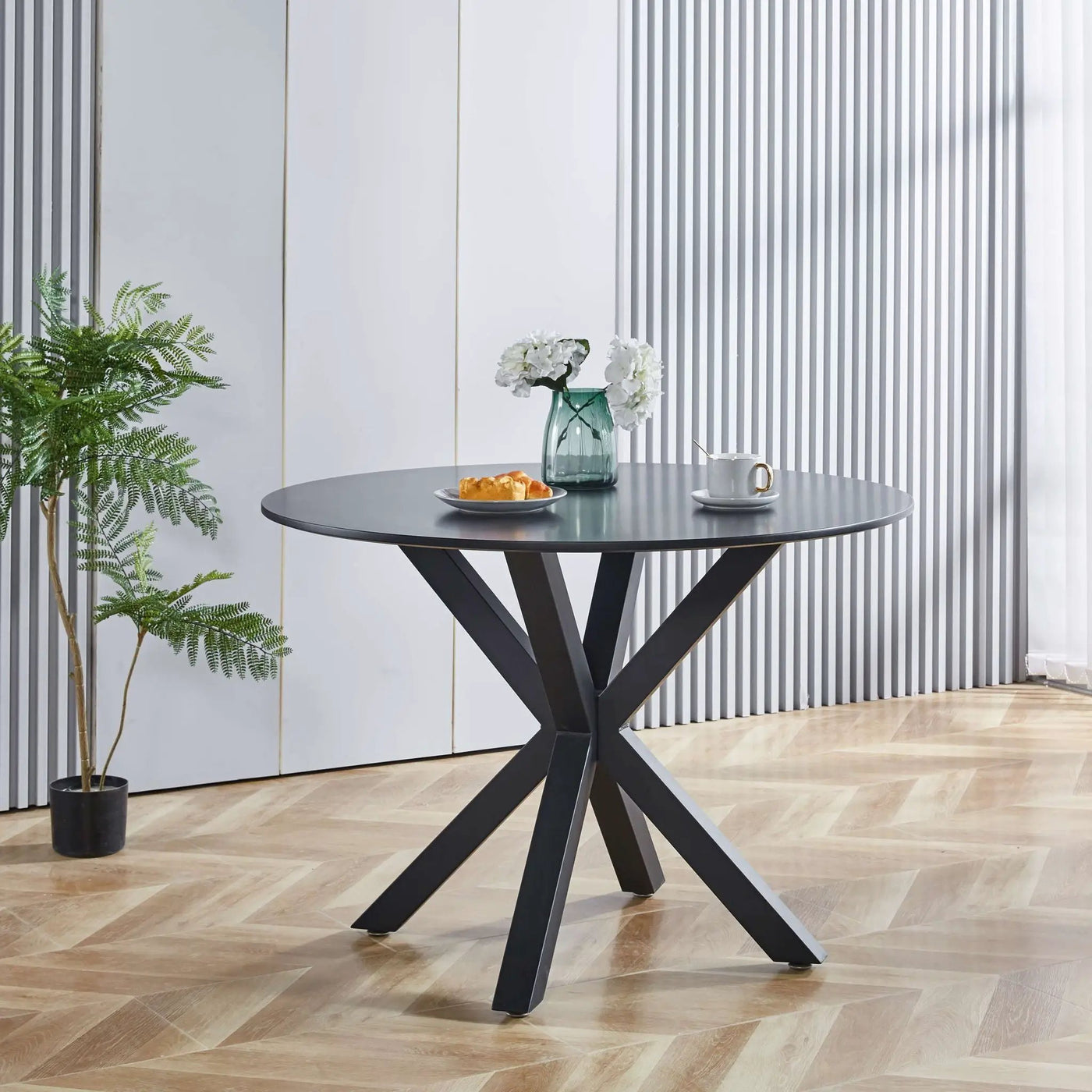 Table Mid-Century Dining Table For 4 - 6 People With Round Table Top, Pedestal Dining Table, End Table Leisure Coffee Table, Cross Leg by HouseOfZazla