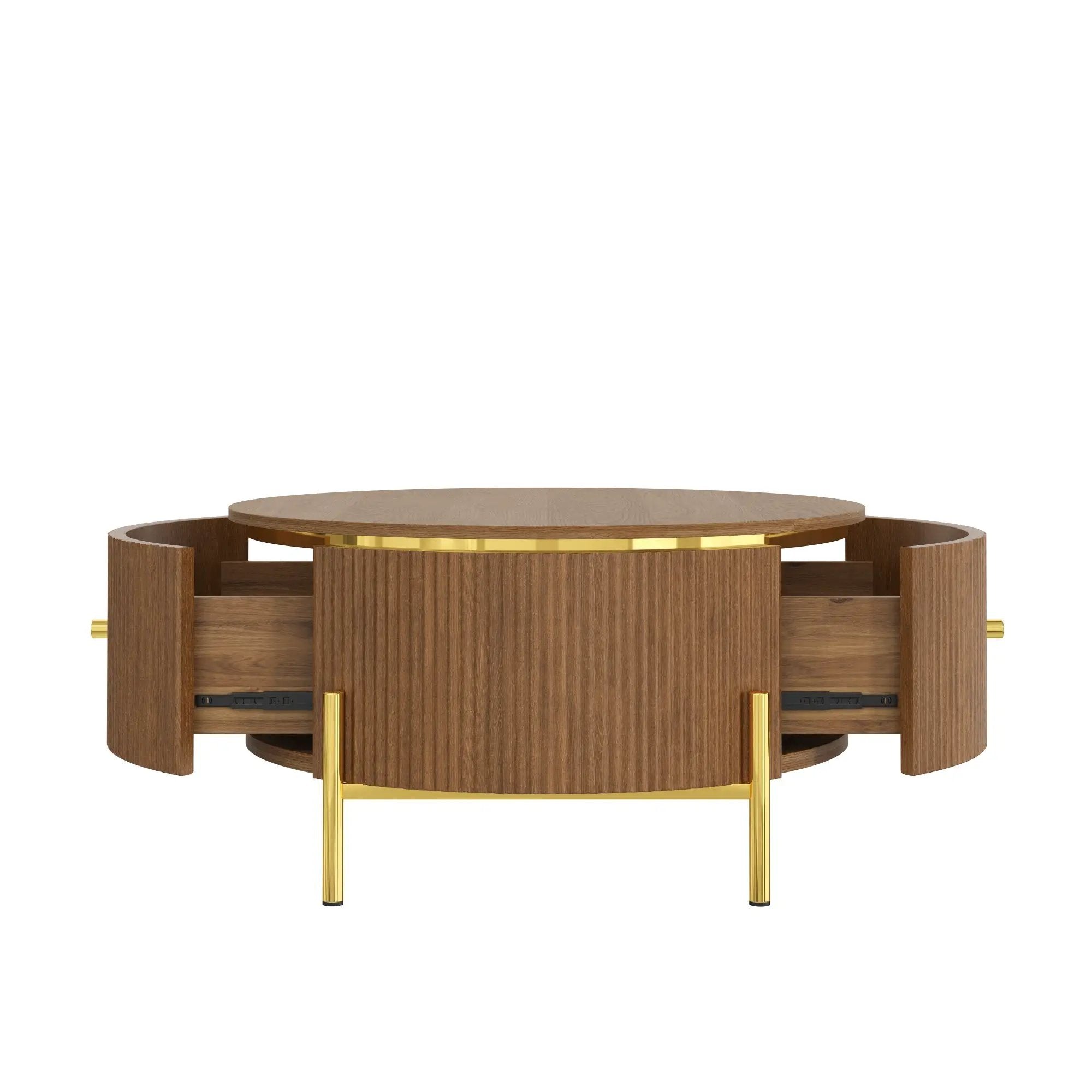 Modern Round Coffee Table with 2 Large Drawers Storage Accent Table by HouseOfZazla
