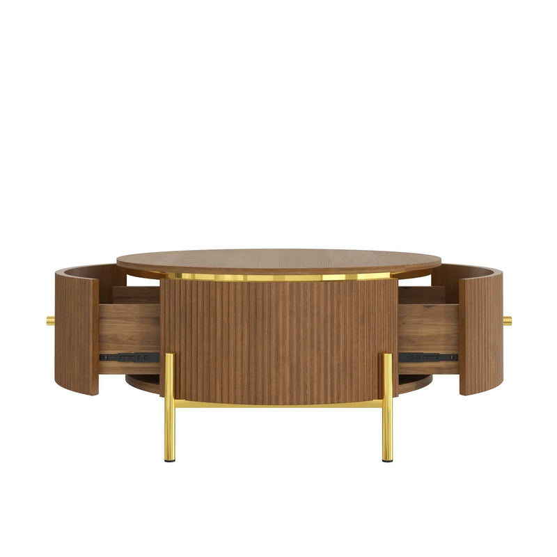 Modern Round Coffee Table with 2 Large Drawers Storage Accent Table by HouseOfZazla