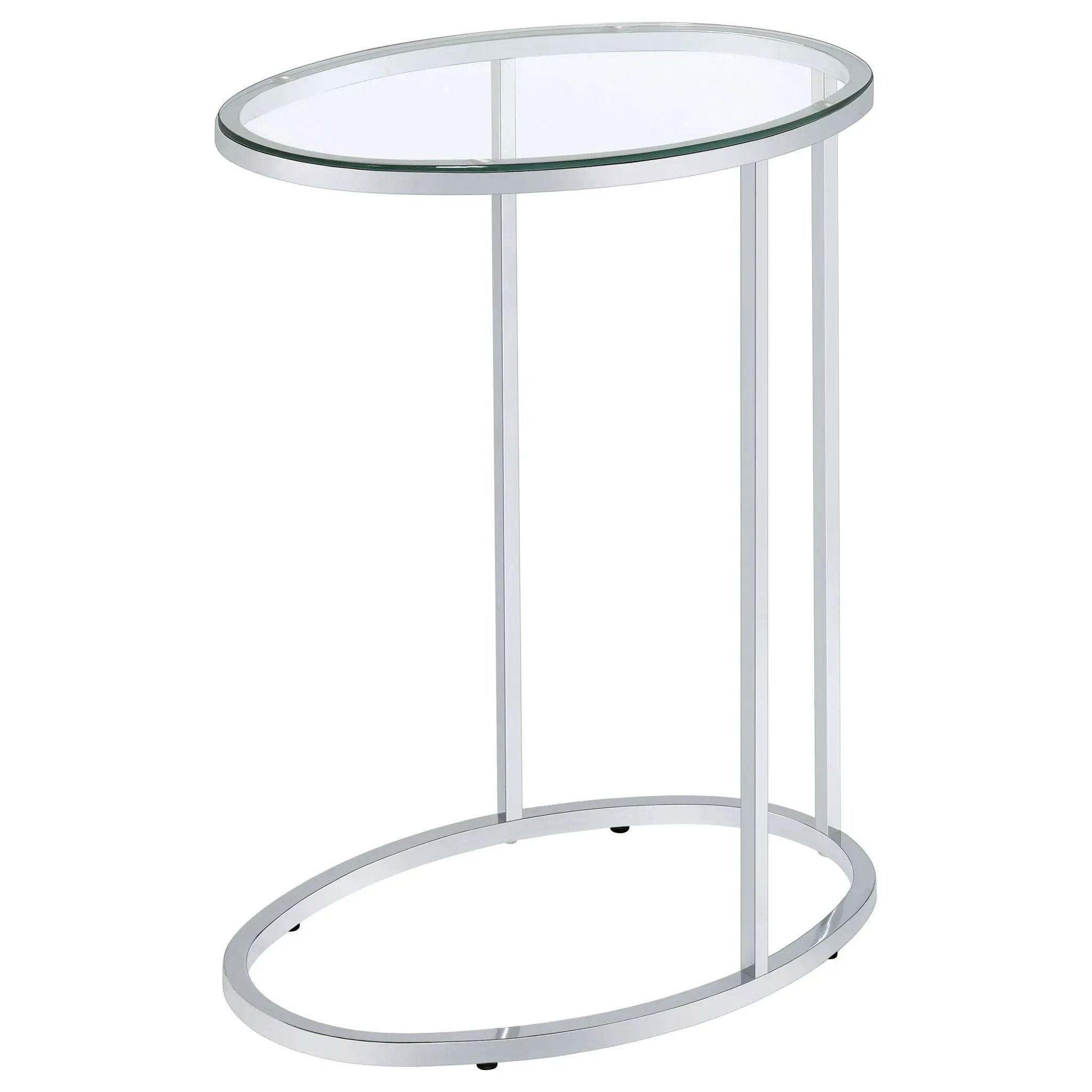Kyle Oval Glass Top C-Shaped Sofa Side Table Chrome by Unique Piece Furniture