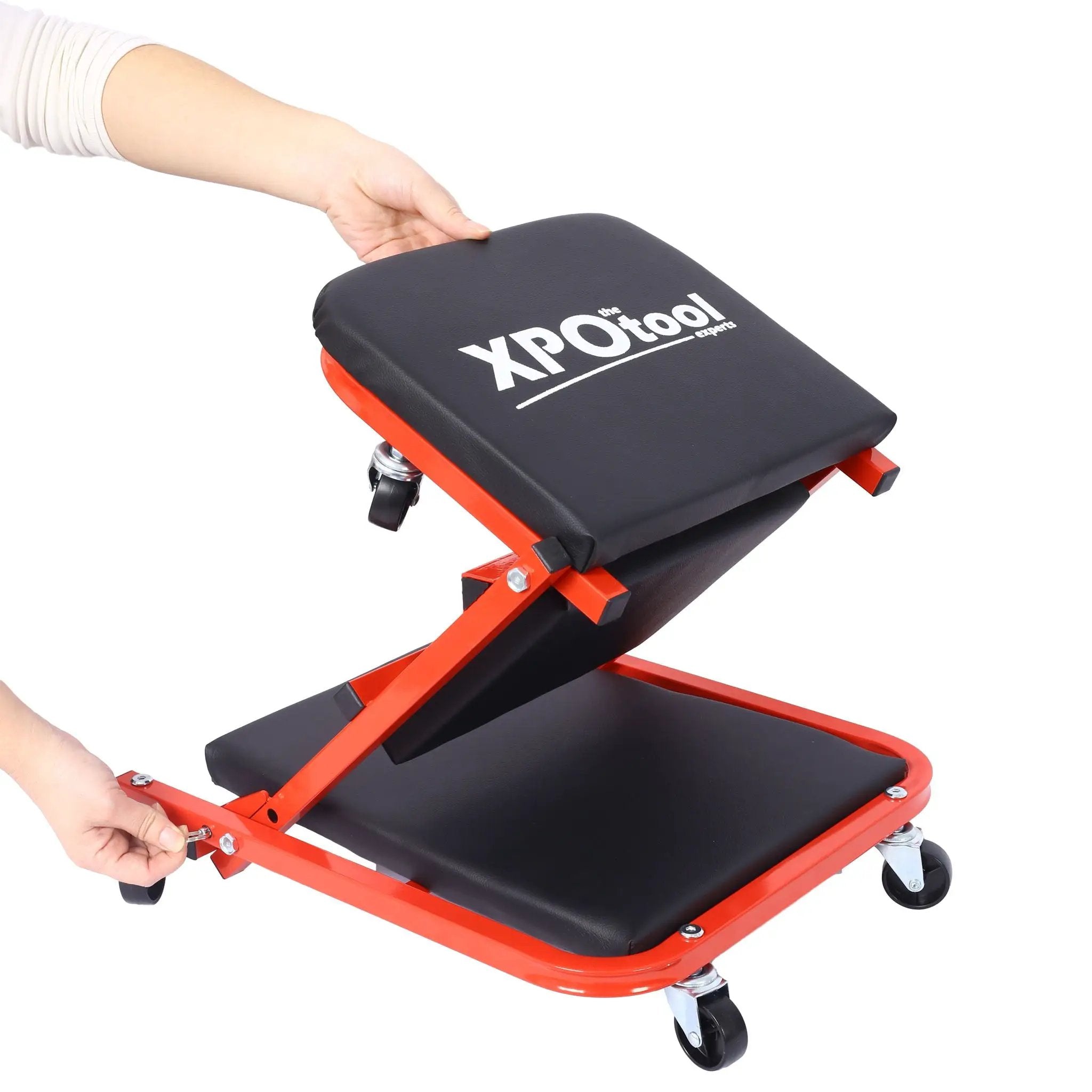 Mechanic Creeper, Z Creeper Seat 2 In 1 Low Profile With 6 Wheels Steel Vinyl - Red by HouseOfZazla