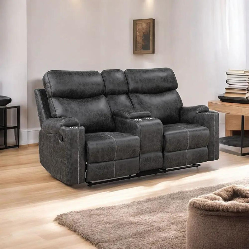 Hirah - Motion Loveseat With Console & USB Port - Dark Gray Polish Microfiber by Unique Piece Furniture