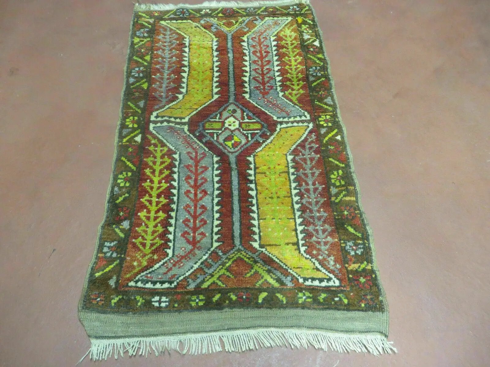 Small Turkish Yastik Rug 1.9 x 2.10, Antique Handmade Oushak Carpet by Jewel Rugs