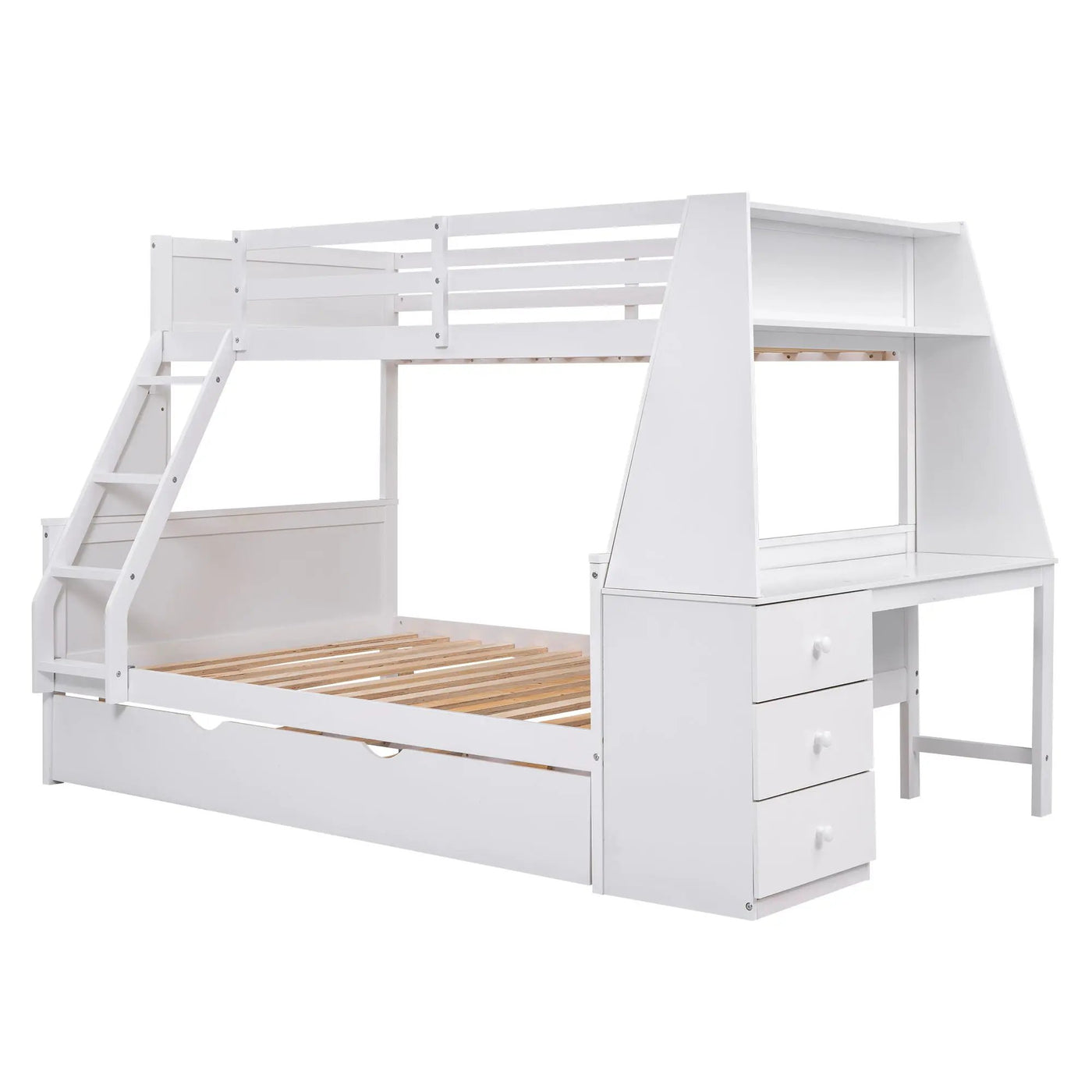 Bunk Bed With Trundle And Built In Desk, 3 Storage Drawers And Shelf by Unique Piece Furniture