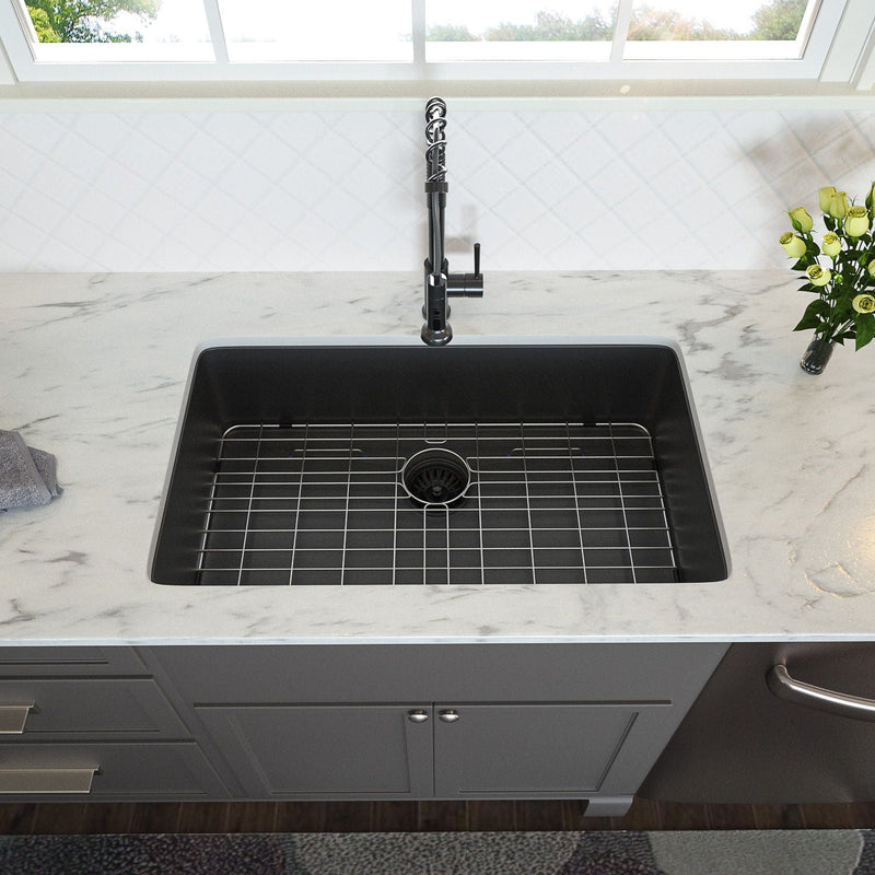 28" Undermount Kitchen Sink 16 Gauge 10" Deep Single Bowl - Gunmetal Black by HouseOfZazla