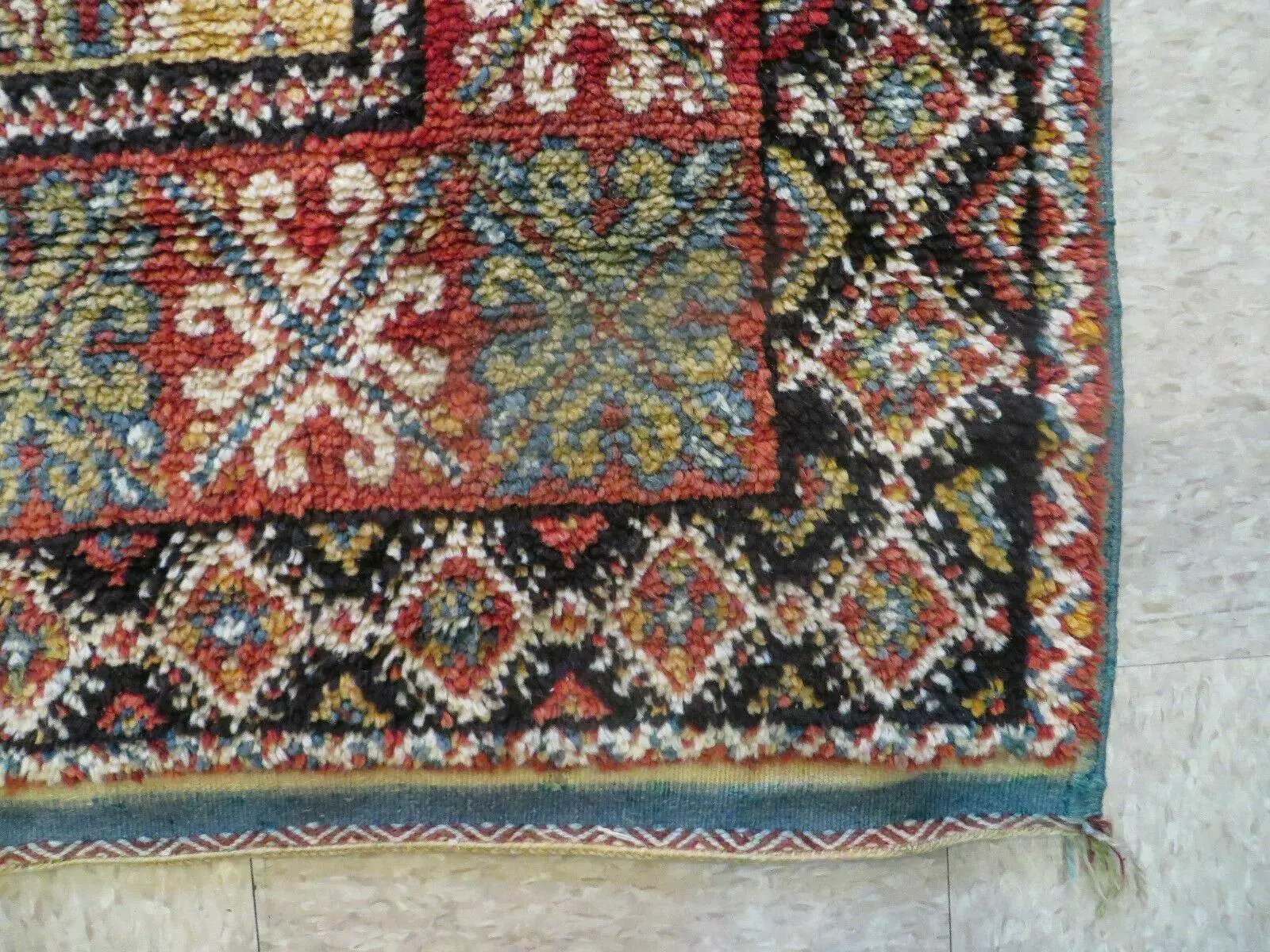 Vintage Moroccan Rug 4x5 ft, Bronze Red Black, Geometric Stars, High Quality Moroccan Carpet, Berber Rug, Handmade Wool Area Rug, Unique Rug by Jewel Rugs