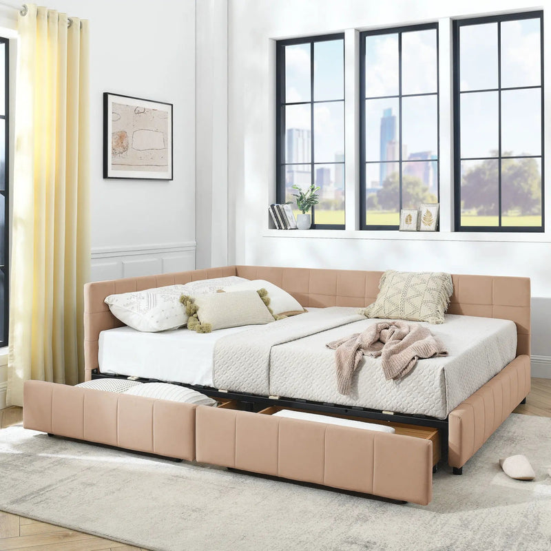 Mid-Century Storage Upholstered Tufted Bed Frame With Backrest And Armrests by HouseOfZazla