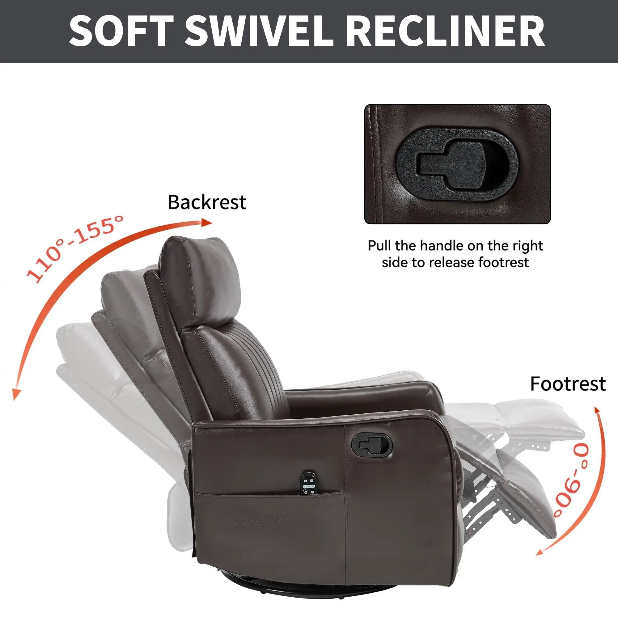 Brown Faux Leather Heat Massage Manual Recliner Chair by HouseOfZazla