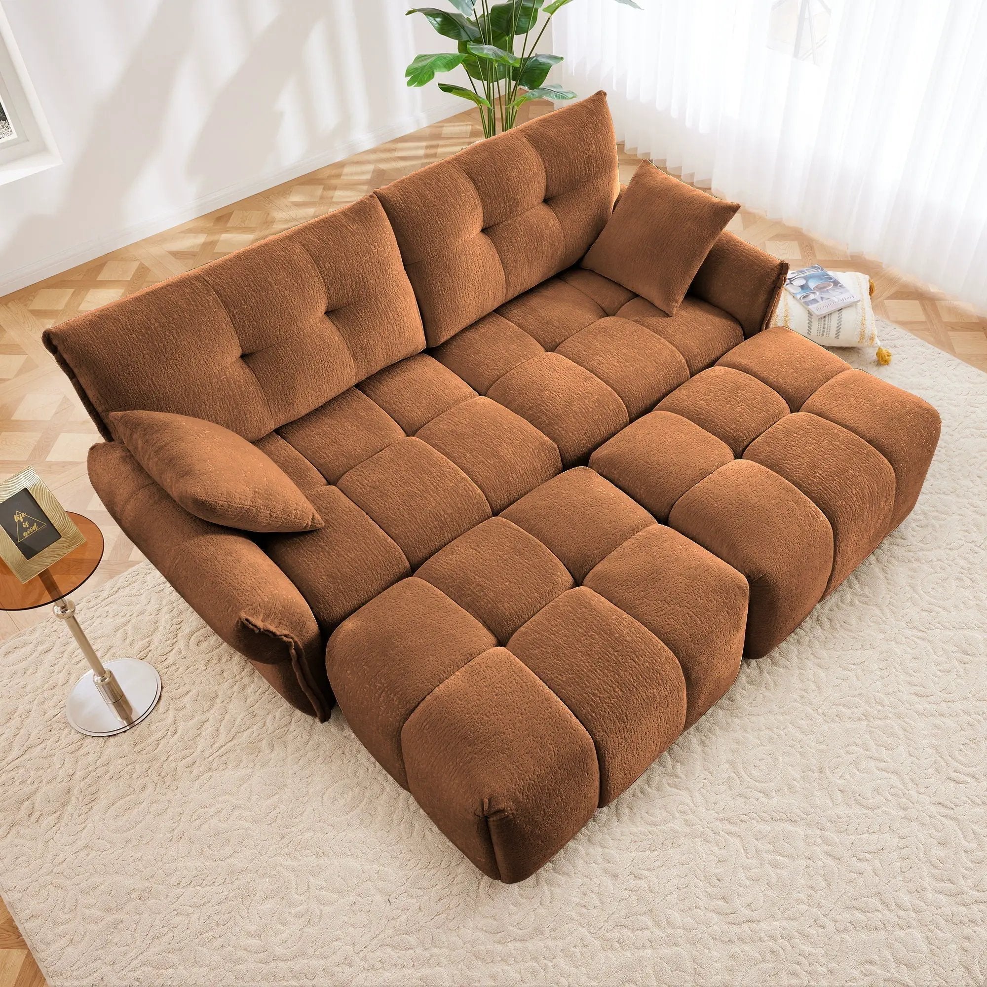 Sofa Set With Ottoman And Pillows, Textured, High Resilience Cushions by HouseOfZazla