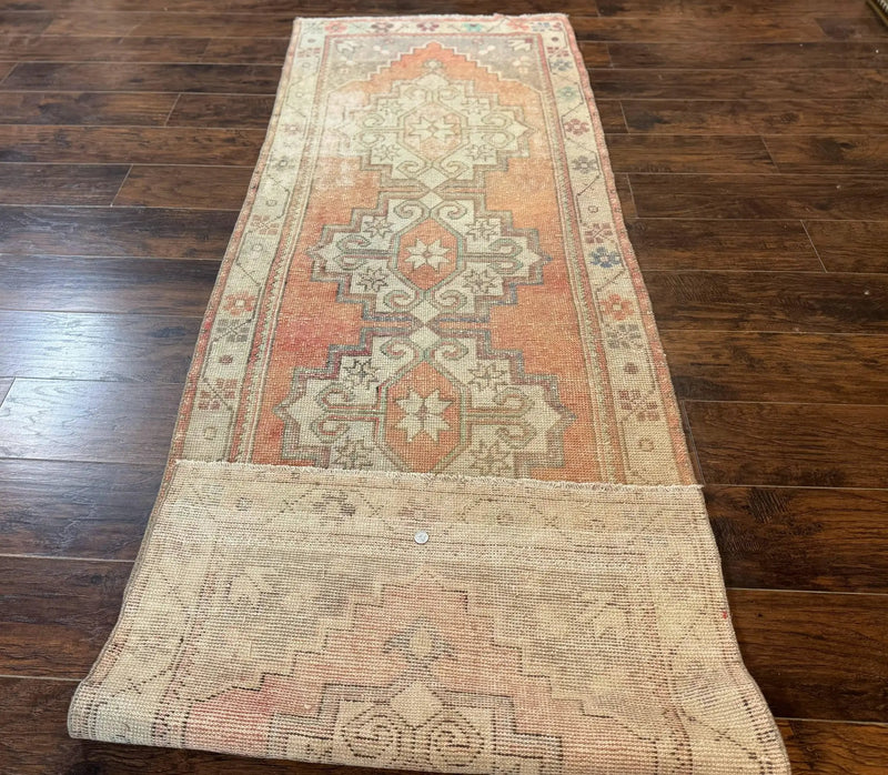 Antique Turkish Runner Rug 3 x 9.6, Farmhouse Rug, Geometric Runner, Handmade, Vintage Rug for Modern Home by Jewel Rugs