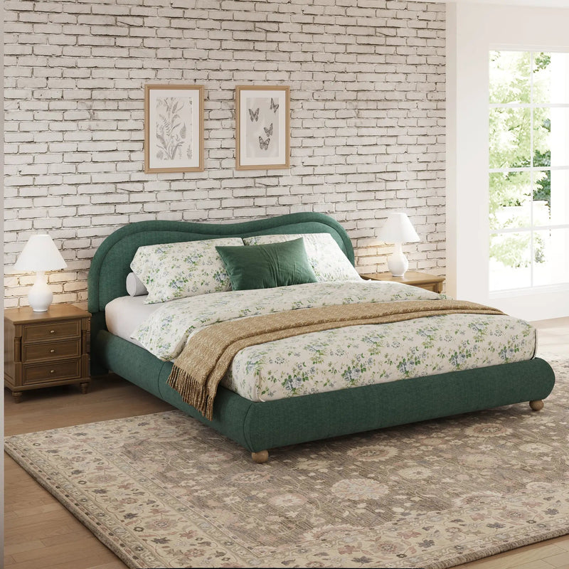 King Size Upholstered Platform Bed Frame with Rounded Corners by HouseOfZazla