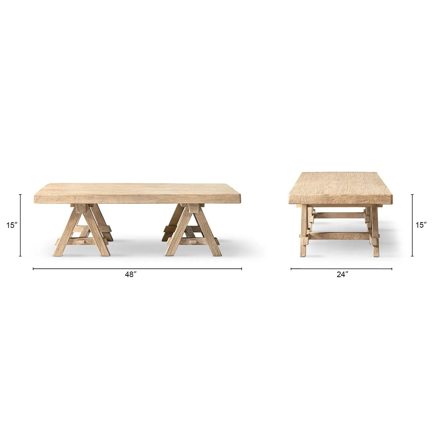 Hawthorne 48' Solid Reclaimed Elm Rectangular Trestle Coffee Table by HouseOfZazla