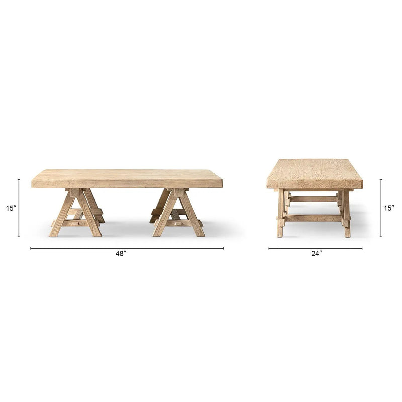 Hawthorne 48' Solid Reclaimed Elm Rectangular Trestle Coffee Table by HouseOfZazla