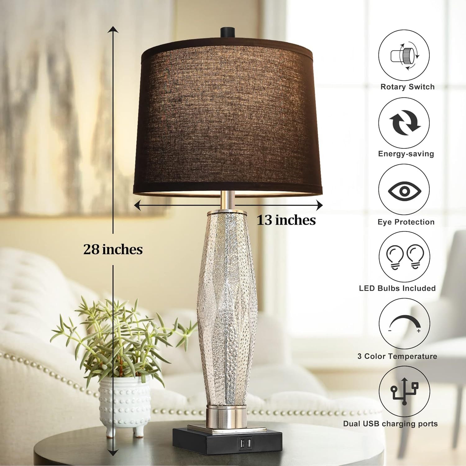 Table Lamps Set of 2 with USB Charging Ports by HouseOfZazla