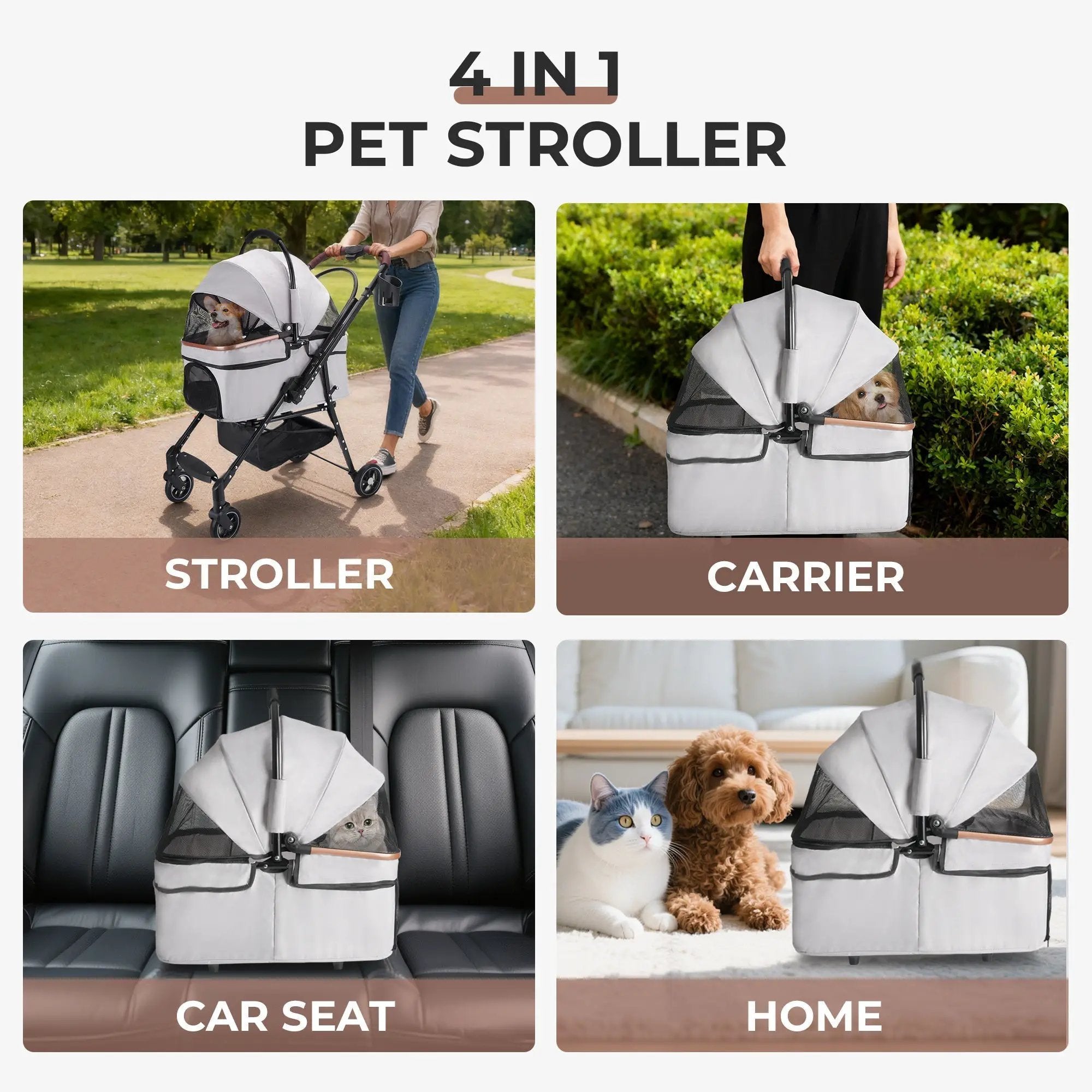 4-Wheel Foldable Pet Stroller for Dogs and Cats by HouseOfZazla