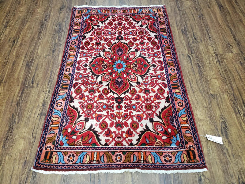 3' 2' X 5' 1" Handmade Floral Wool Rug Red Beige /Ivory by Jewel Rugs